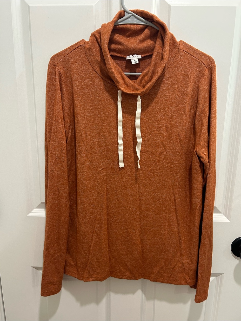J. Crew Burnt Orange Cowl Neck Drawstring Sweater